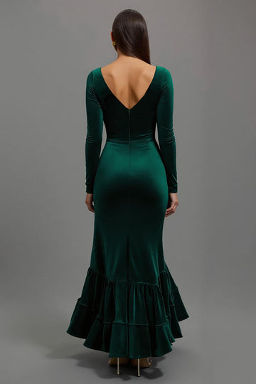 Mermaid Dark Green Velvet Long Sleeves Holiday Party Dress